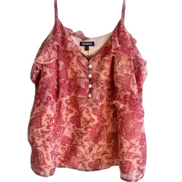 Express Tops - EXPRESS Adjustable Strap Pink Paisley Tank Top with Pearl Details NWT Women’s XL
